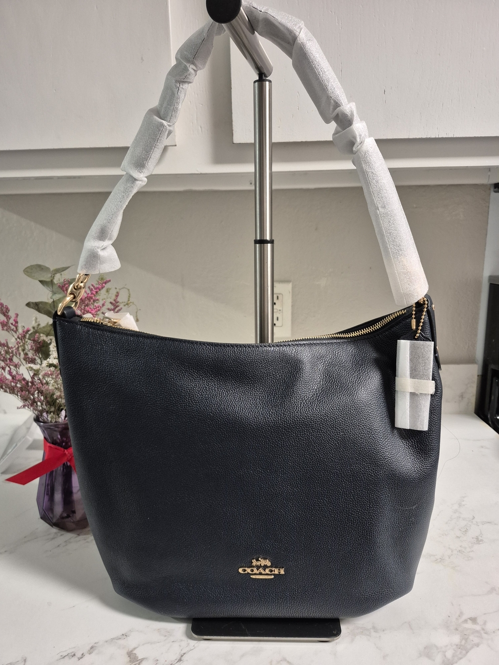 NWT COACH Skylar Pebble Leather Navy Blue Hobo Shoulder Bag